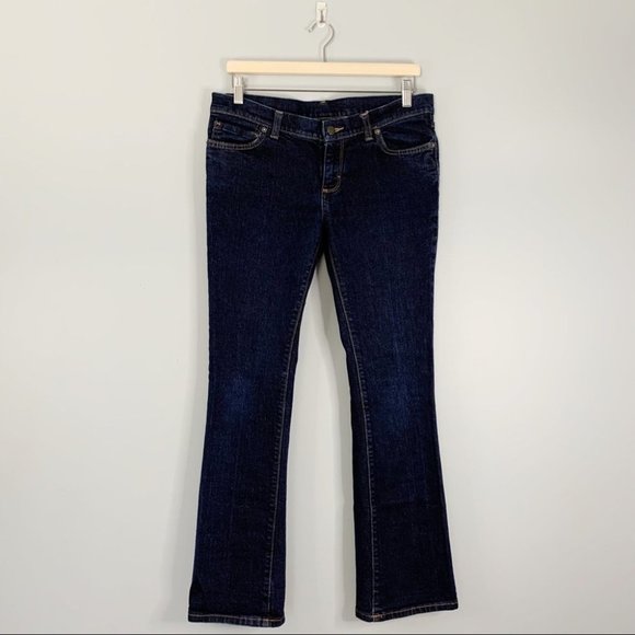 Patagonia Organic Cotton Dark Wash Low Mid Rise Jeans Boot Flare  Leg Women's 30 - Picture 1 of 12